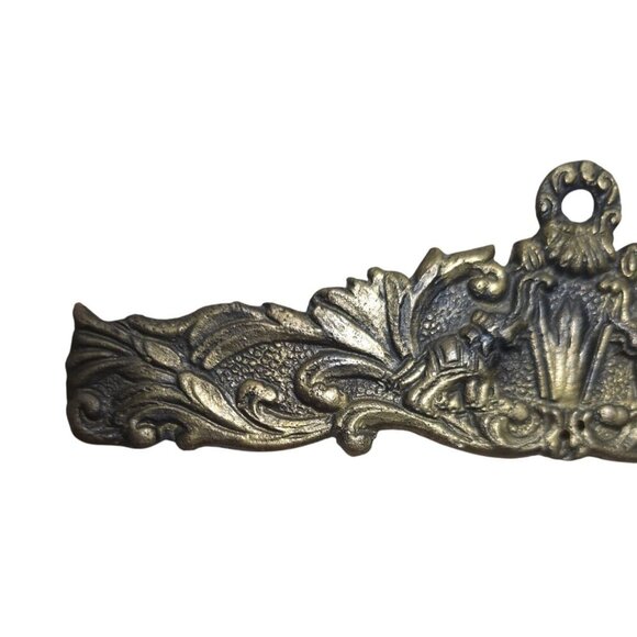 Vintage Solid Brass Bellpull Tapestry Hanger Ornate Elephants Embroidery Hanger - Picture 11 of 16